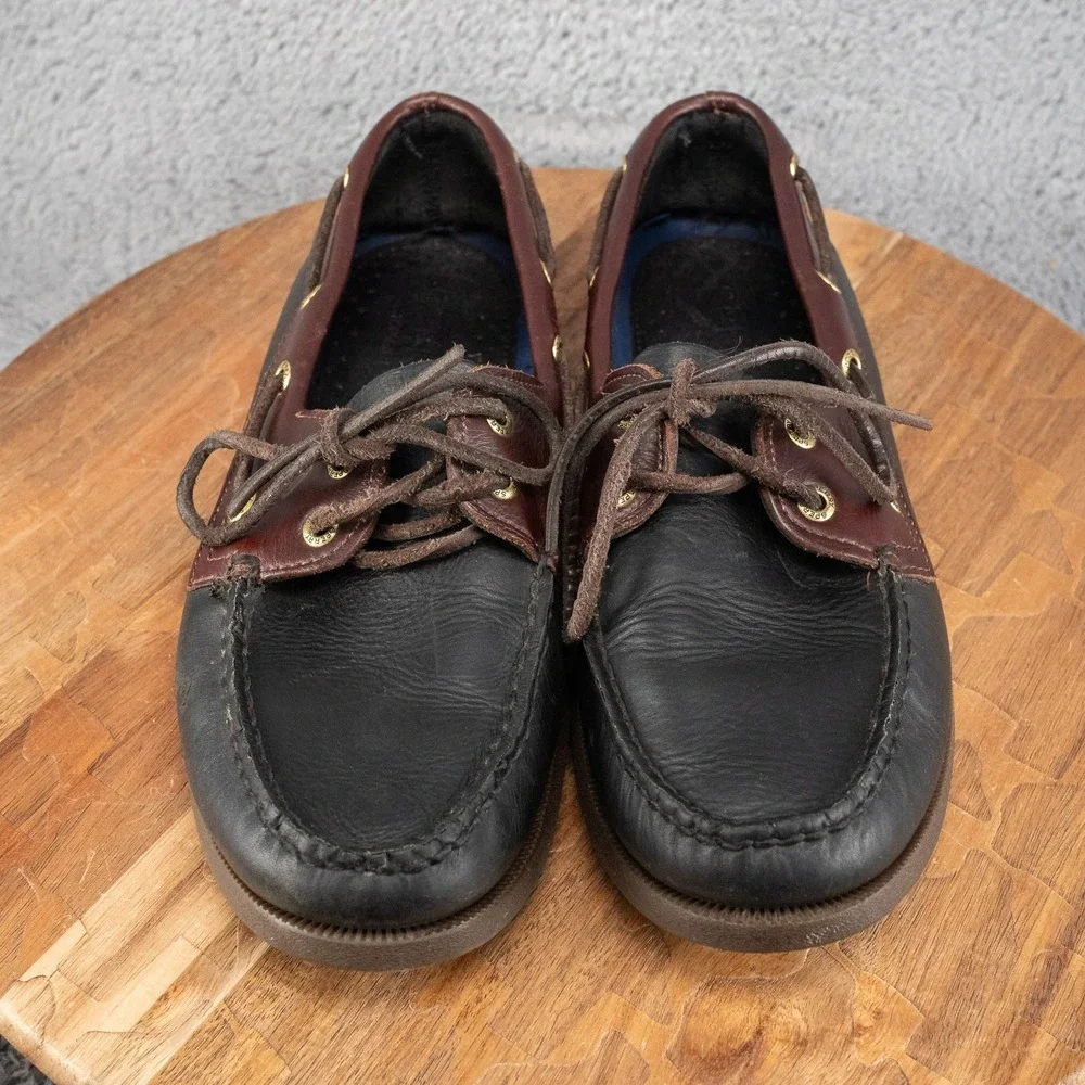 Sperry TOP-SIDER Mens BOAT SHOES 2-EYE 2-TONE Black/Brown Size 8.5 M 0191486